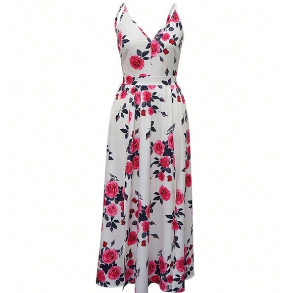 NWT Women's Size Large Spaghetti Strap Double Slit Floral Flowy Dress - Picture 3 of 4